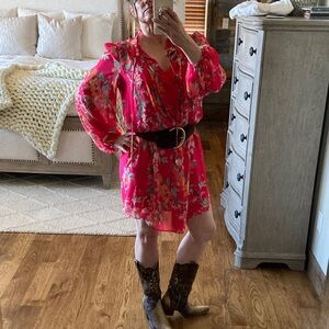 JH Floral Western Florida Sheer Ballon Sleeve Dress
